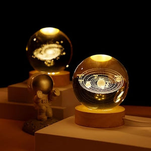 3d Galaxy Solar System Crystal Ball Night Light With Wooden Base For Boys And Girls (random Designs)