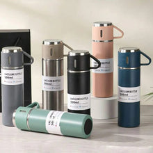 Stainless Steel Vacuum Flask Set – 500ml With 3 Cups (gift Box ) (random Color)